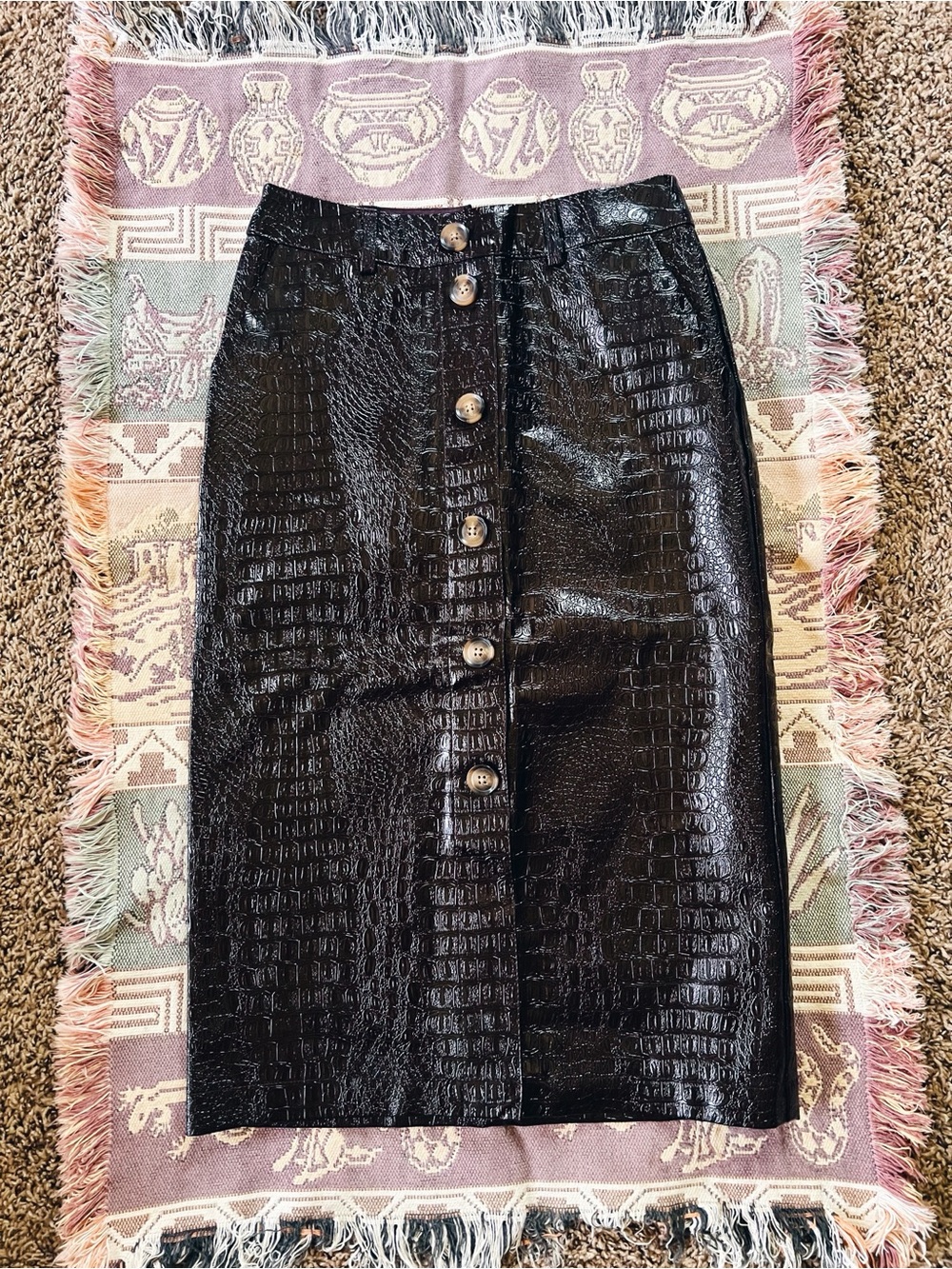 Rachel Comey Black Croc-Embossed Button-Front Pencil Skirt